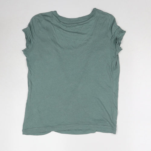 Per Una Womens Green Cotton Basic Blouse Size 12 Round Neck