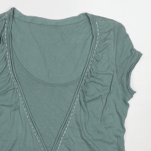 Per Una Womens Green Cotton Basic Blouse Size 12 Round Neck