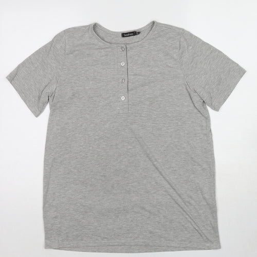 Boohoo Womens Grey Polyester T-Shirt Dress Size 12 Round Neck Button