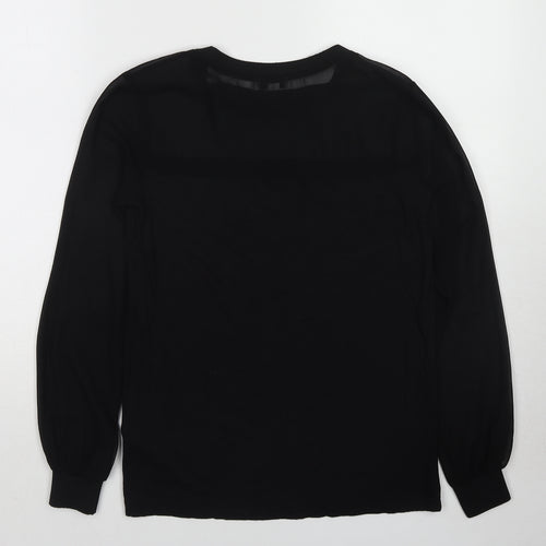 Warehouse Womens Black Polyester Basic T-Shirt Size 8 Round Neck