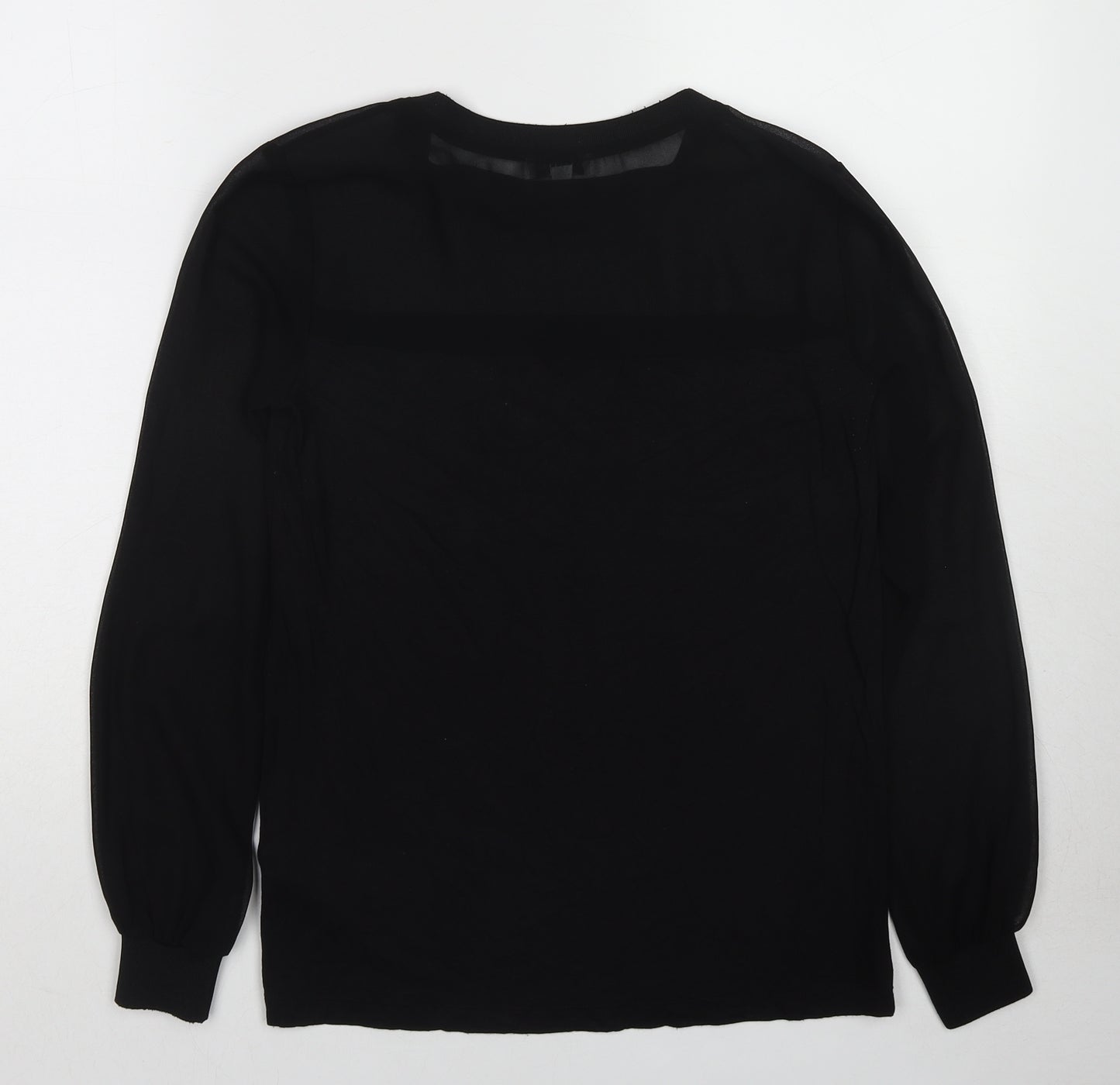 Warehouse Womens Black Polyester Basic T-Shirt Size 8 Round Neck