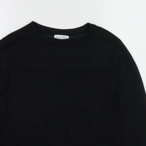 Warehouse Womens Black Polyester Basic T-Shirt Size 8 Round Neck