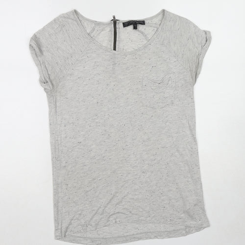 Topshop Womens Grey Geometric Cotton Basic T-Shirt Size 8 Round Neck