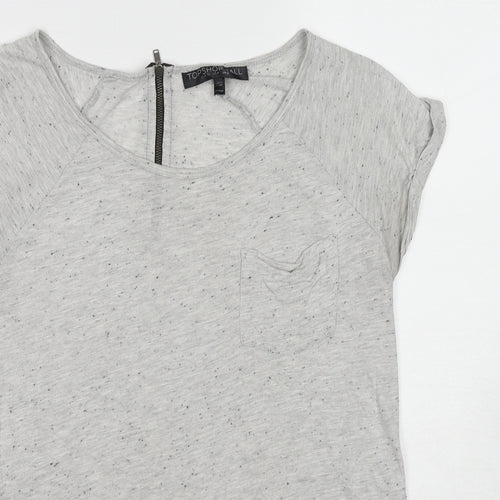 Topshop Womens Grey Geometric Cotton Basic T-Shirt Size 8 Round Neck