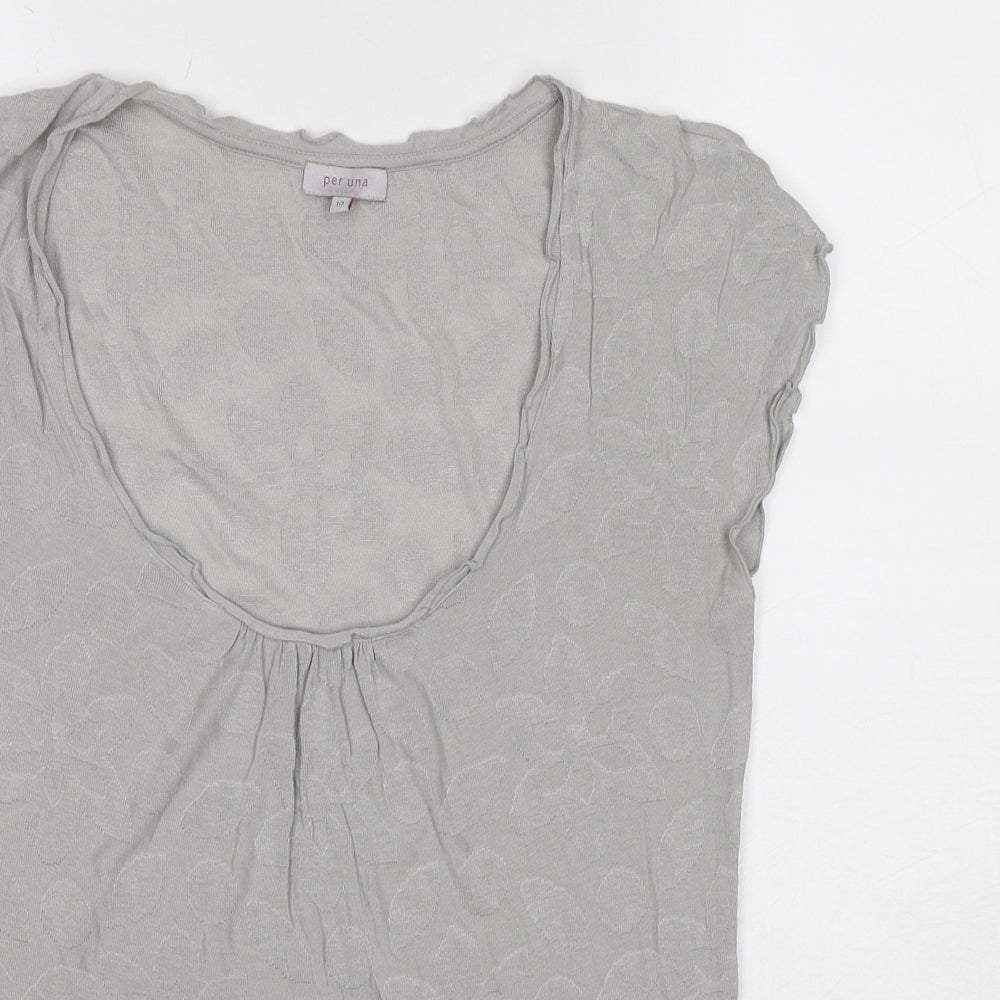 Per Una Womens Grey Viscose Basic T-Shirt Size 10 Scoop Neck