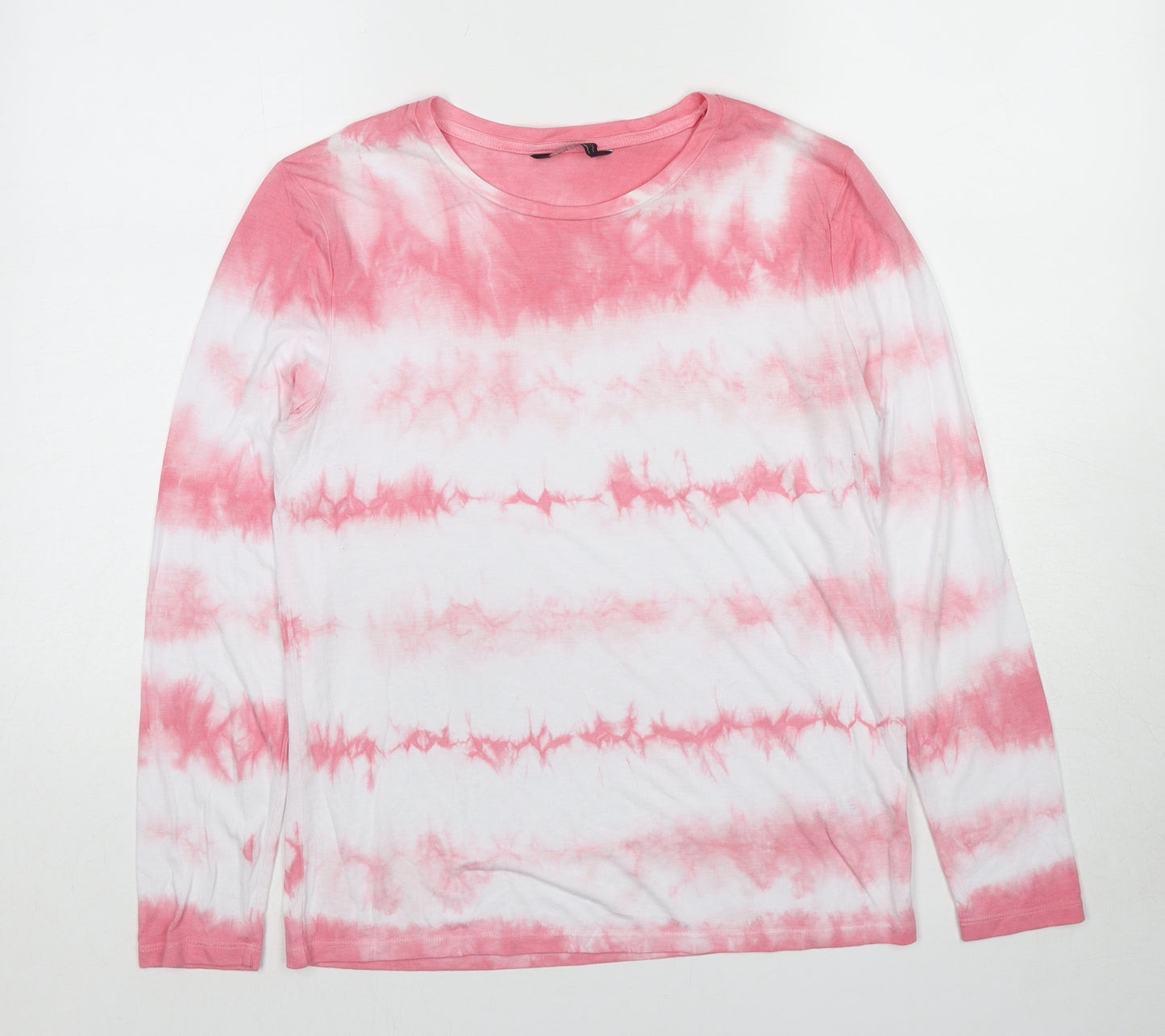 Marks and Spencer Womens Multicoloured Geometric Viscose Basic T-Shirt Size 12 Round Neck - Tie Dye Effect