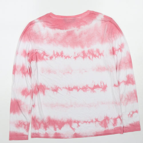 Marks and Spencer Womens Multicoloured Geometric Viscose Basic T-Shirt Size 12 Round Neck - Tie Dye Effect