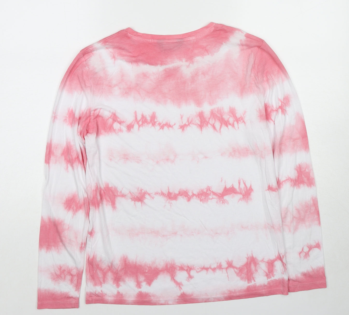Marks and Spencer Womens Multicoloured Geometric Viscose Basic T-Shirt Size 12 Round Neck - Tie Dye Effect
