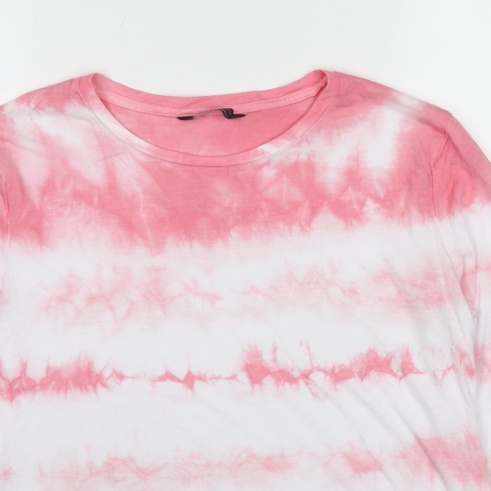 Marks and Spencer Womens Multicoloured Geometric Viscose Basic T-Shirt Size 12 Round Neck - Tie Dye Effect
