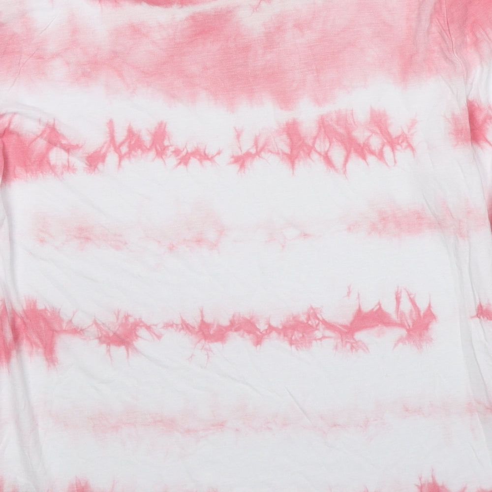 Marks and Spencer Womens Multicoloured Geometric Viscose Basic T-Shirt Size 12 Round Neck - Tie Dye Effect