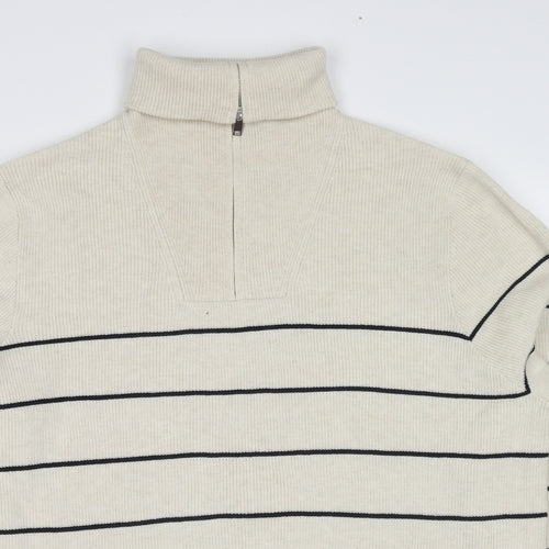 Marks and Spencer Mens Ivory Roll Neck Striped Polyester Henley Jumper Size XL Long Sleeve