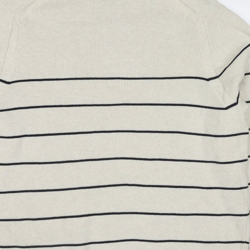 Marks and Spencer Mens Ivory Roll Neck Striped Polyester Henley Jumper Size XL Long Sleeve