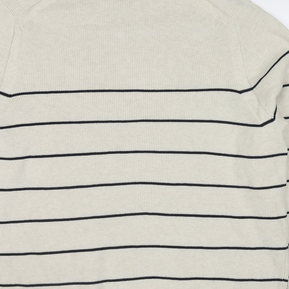 Marks and Spencer Mens Ivory Roll Neck Striped Polyester Henley Jumper Size XL Long Sleeve