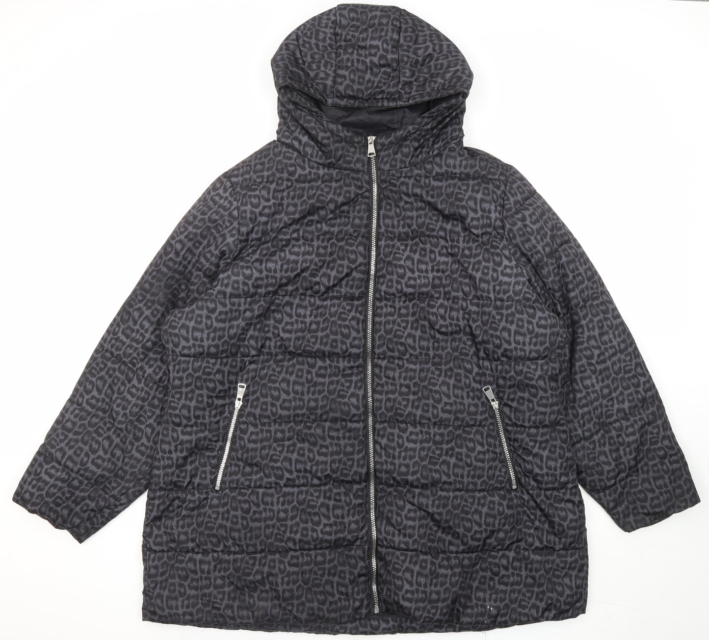 B.YOU Womens Black Animal Print Quilted Jacket Size 22 Zip - Leopard Print