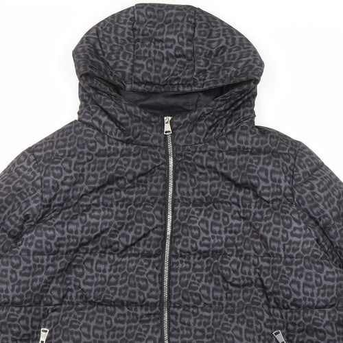 B.YOU Womens Black Animal Print Quilted Jacket Size 22 Zip - Leopard Print
