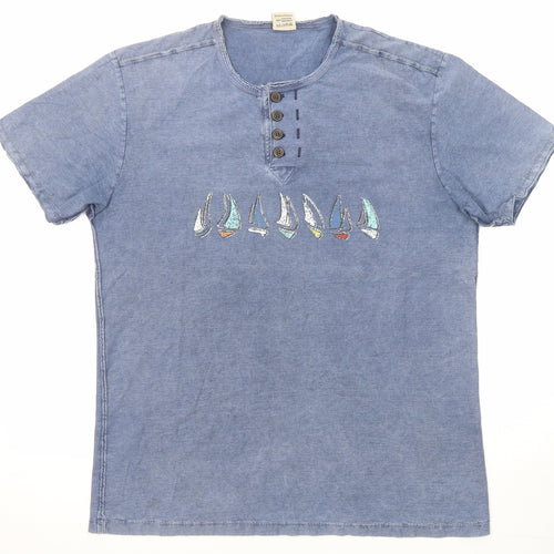 Modous Mens Blue Cotton T-Shirt Size XL Round Neck - Sailing print