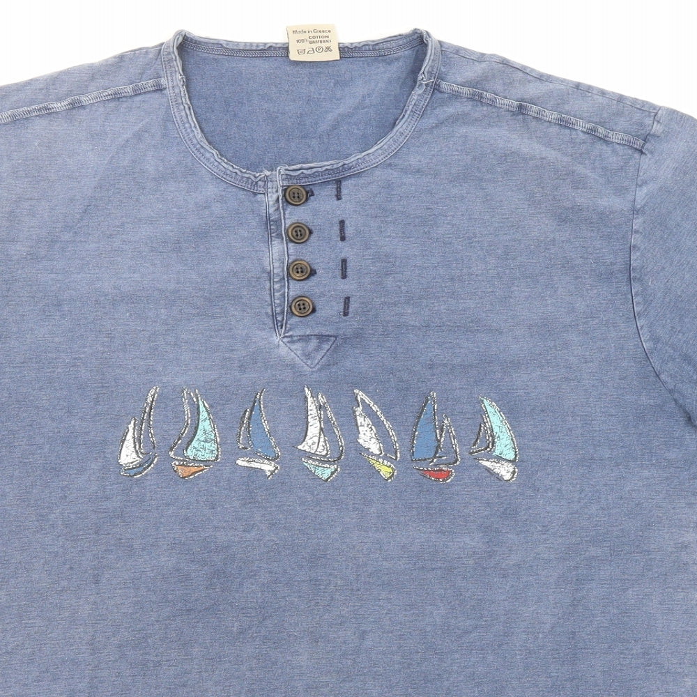 Modous Mens Blue Cotton T-Shirt Size XL Round Neck - Sailing print