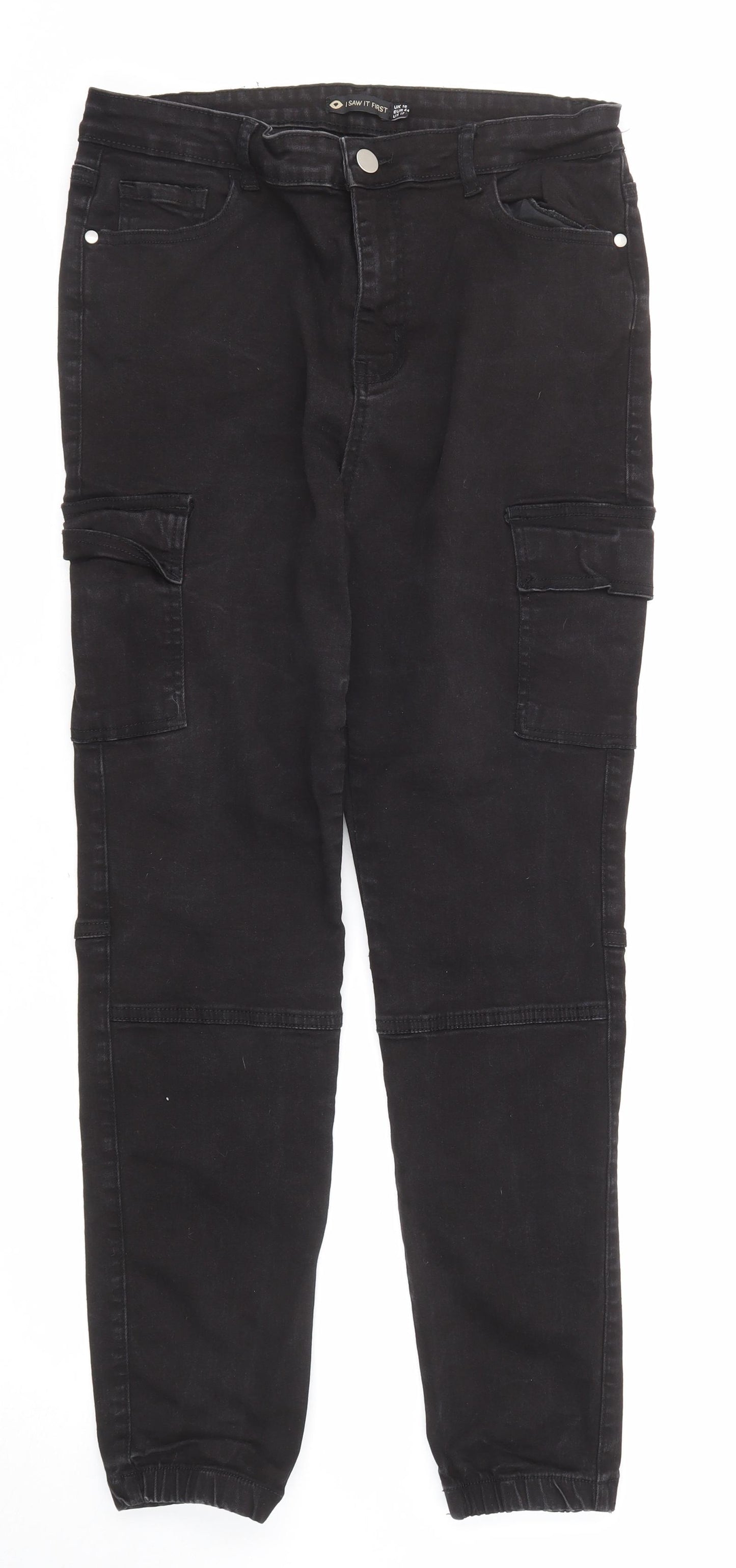 I SAW IT FIRST Womens Black Cotton Straight Jeans Size 16 Regular Zip - Cargo