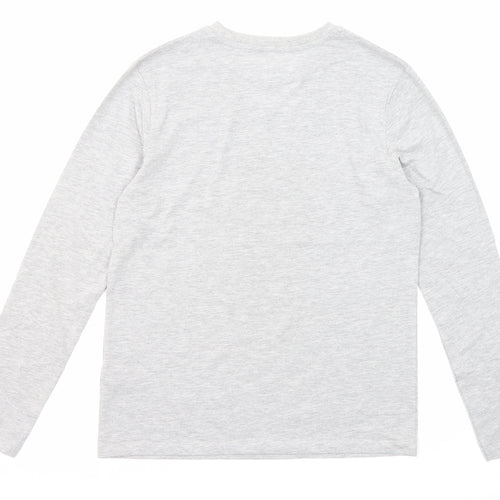 Marks and Spencer Boys Grey Cotton Basic T-Shirt Size 11-12 Years Round Neck Pullover - One Team