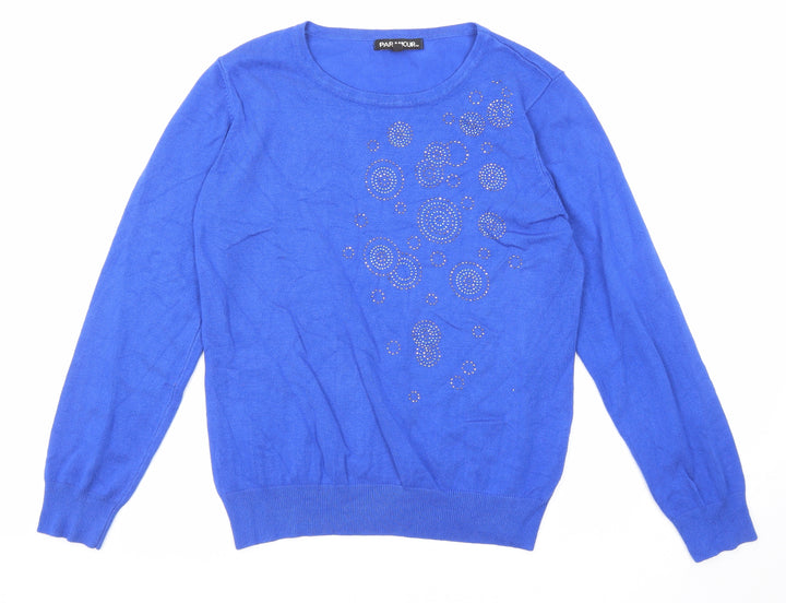 Paramour Womens Blue Round Neck Viscose Pullover Jumper Size S
