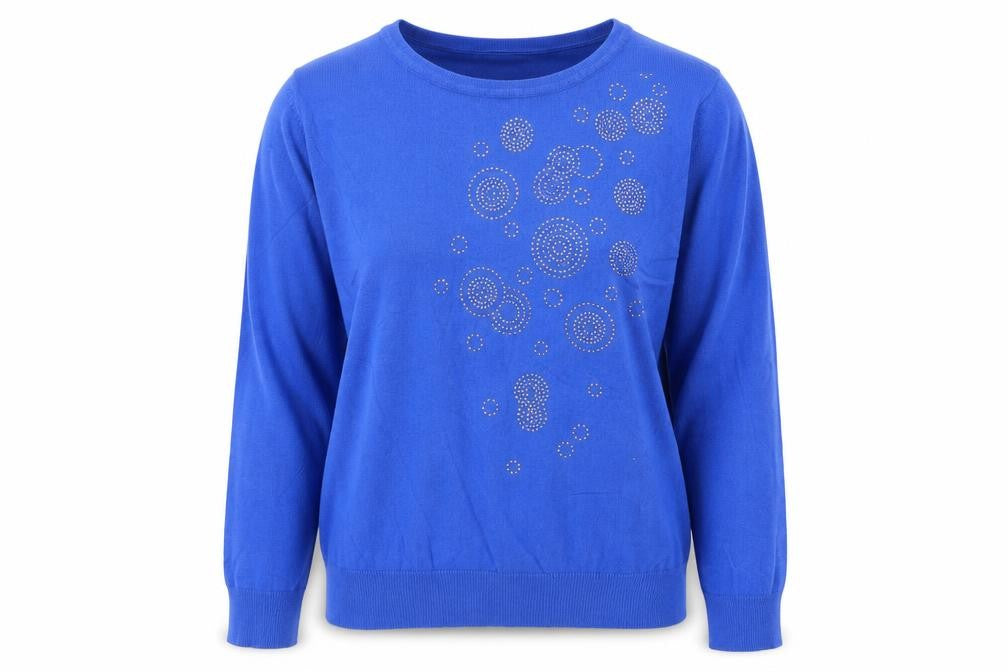 Front view of Paramour women’s blue round neck viscose jumper, size S