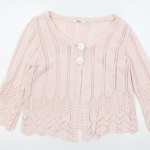 M&Co Womens Pink Scoop Neck Cotton Cardigan Jumper Size M