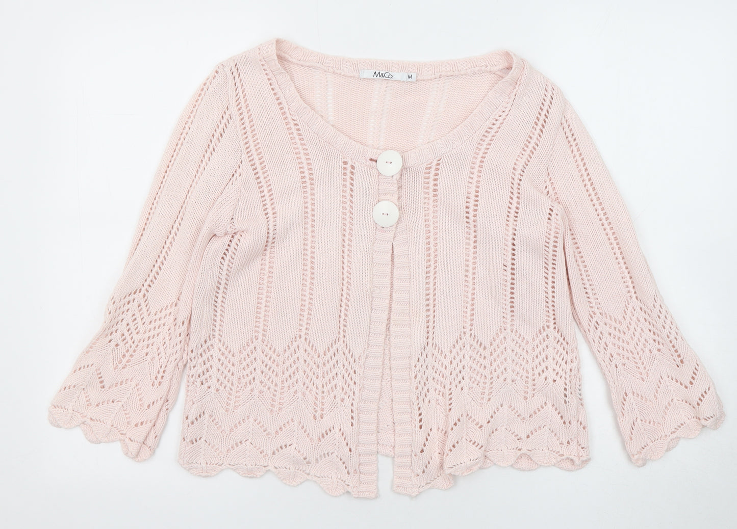 M&Co Womens Pink Scoop Neck Cotton Cardigan Jumper Size M