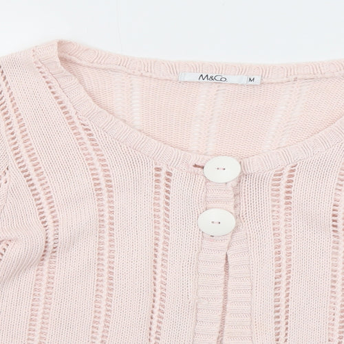 M&Co Womens Pink Scoop Neck Cotton Cardigan Jumper Size M