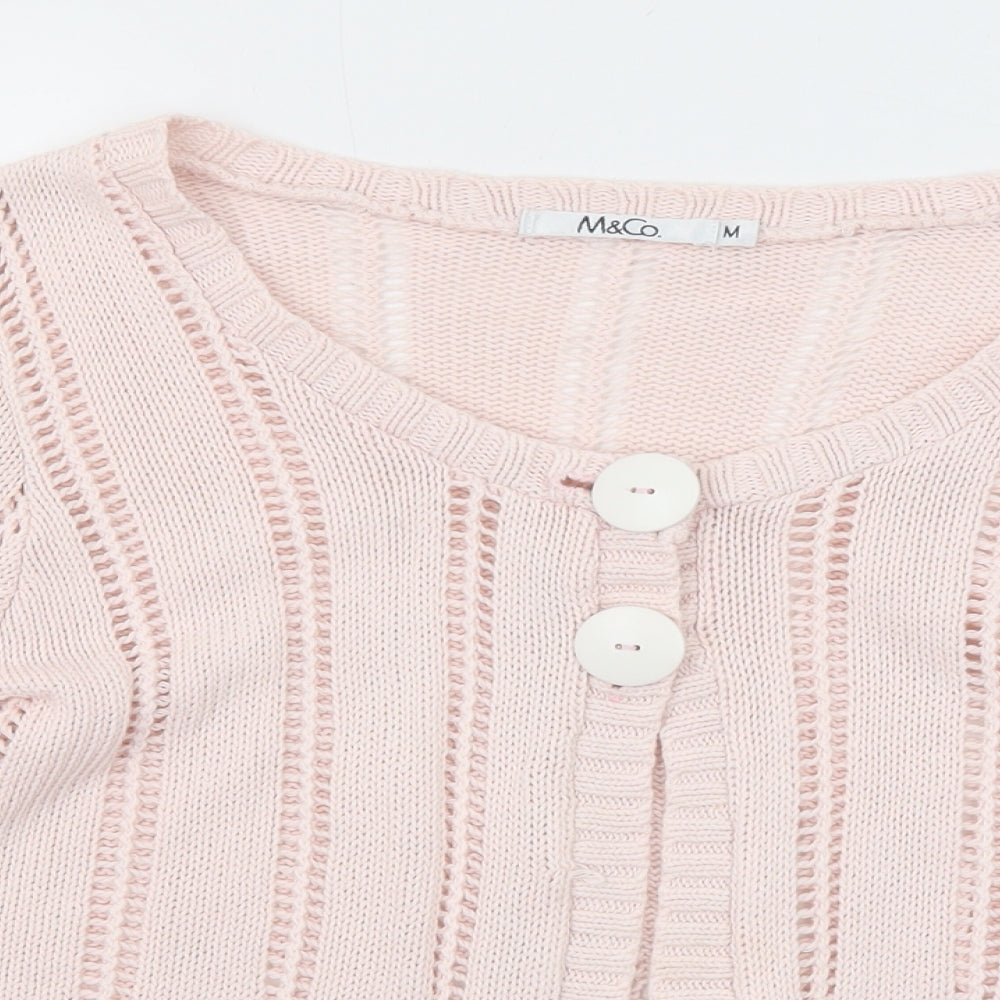 M&Co Womens Pink Scoop Neck Cotton Cardigan Jumper Size M