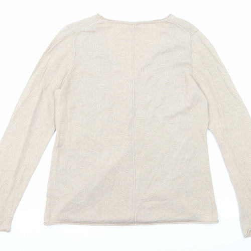 EAST Womens Beige V-Neck Linen Pullover Jumper Size 16