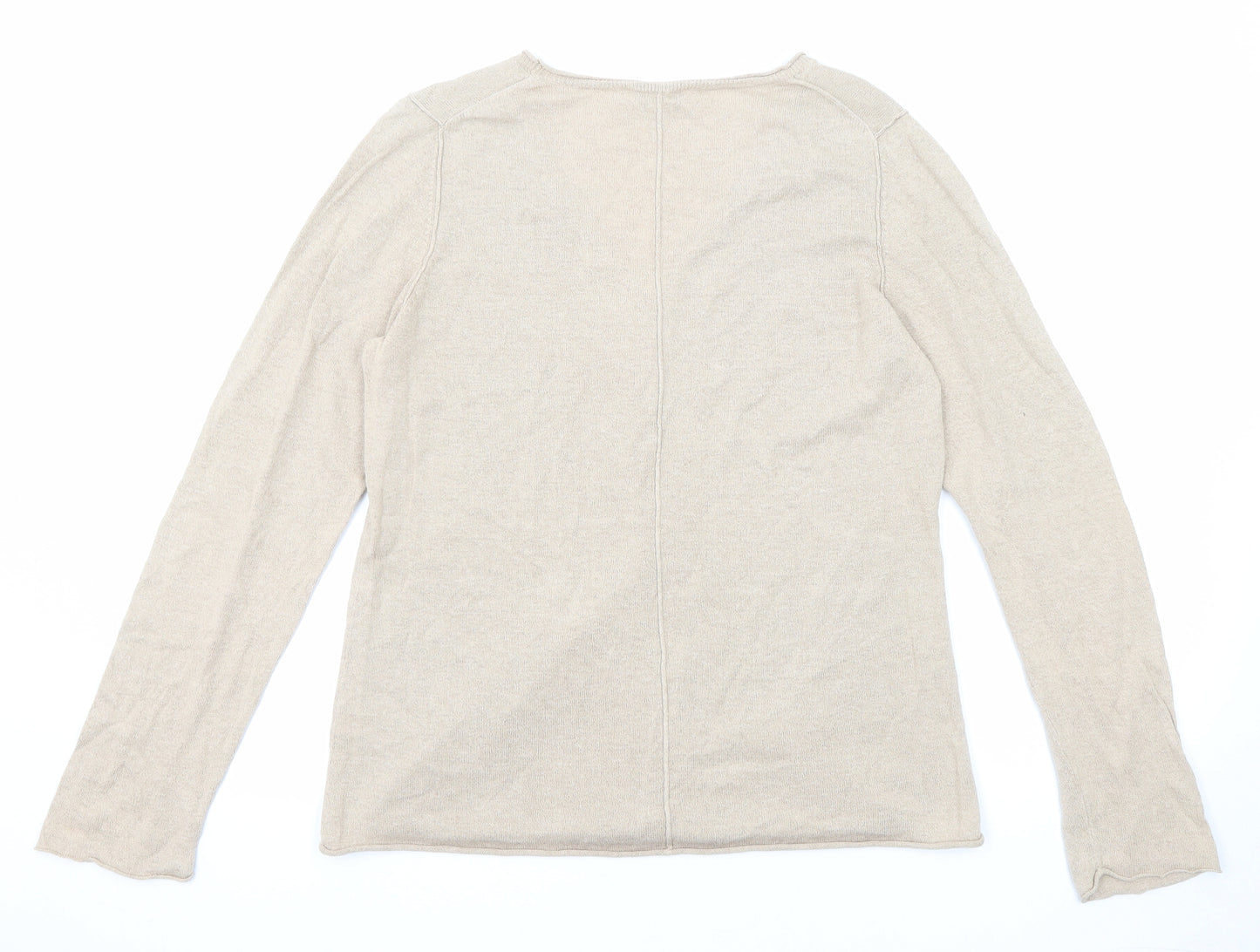 EAST Womens Beige V-Neck Linen Pullover Jumper Size 16
