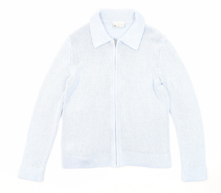 BHS Womens Blue Collared Acrylic Full Zip Jumper Size 10