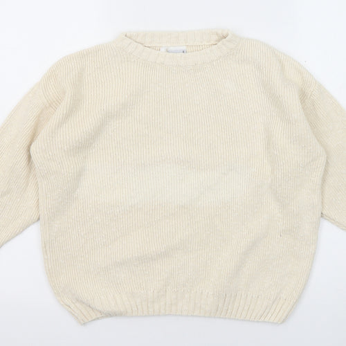 John P Womens Beige Round Neck Acrylic Pullover Jumper Size S