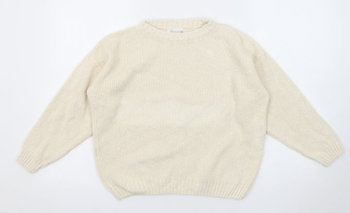 John P Womens Beige Round Neck Acrylic Pullover Jumper Size S