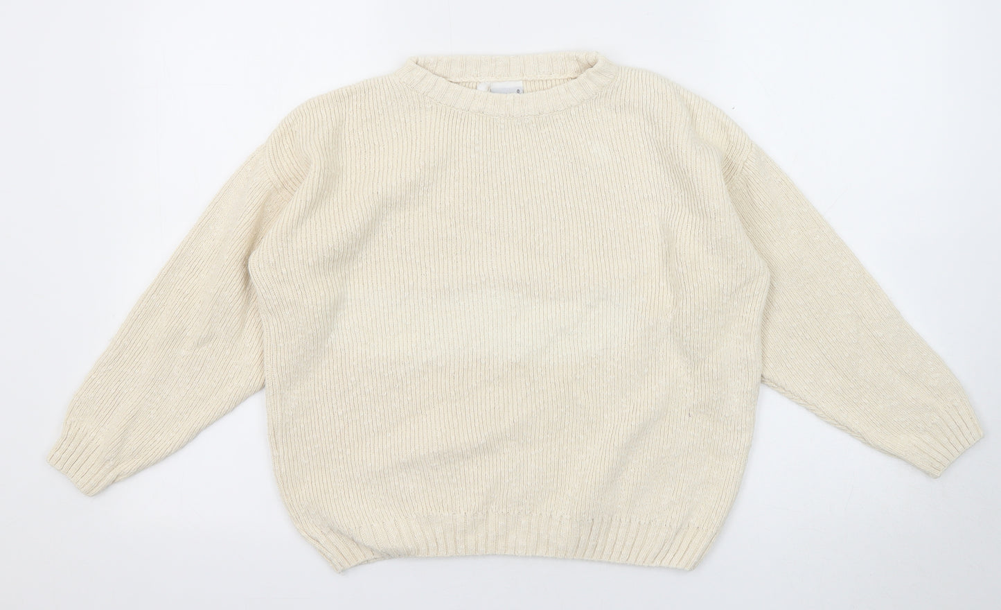 John P Womens Beige Round Neck Acrylic Pullover Jumper Size S