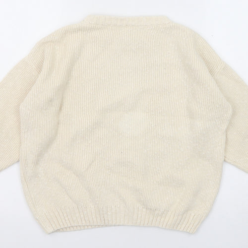 John P Womens Beige Round Neck Acrylic Pullover Jumper Size S
