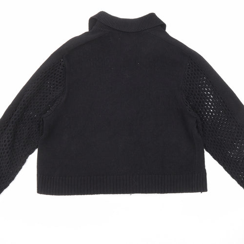 H&M Womens Black Collared Cotton Cardigan Jumper Size M