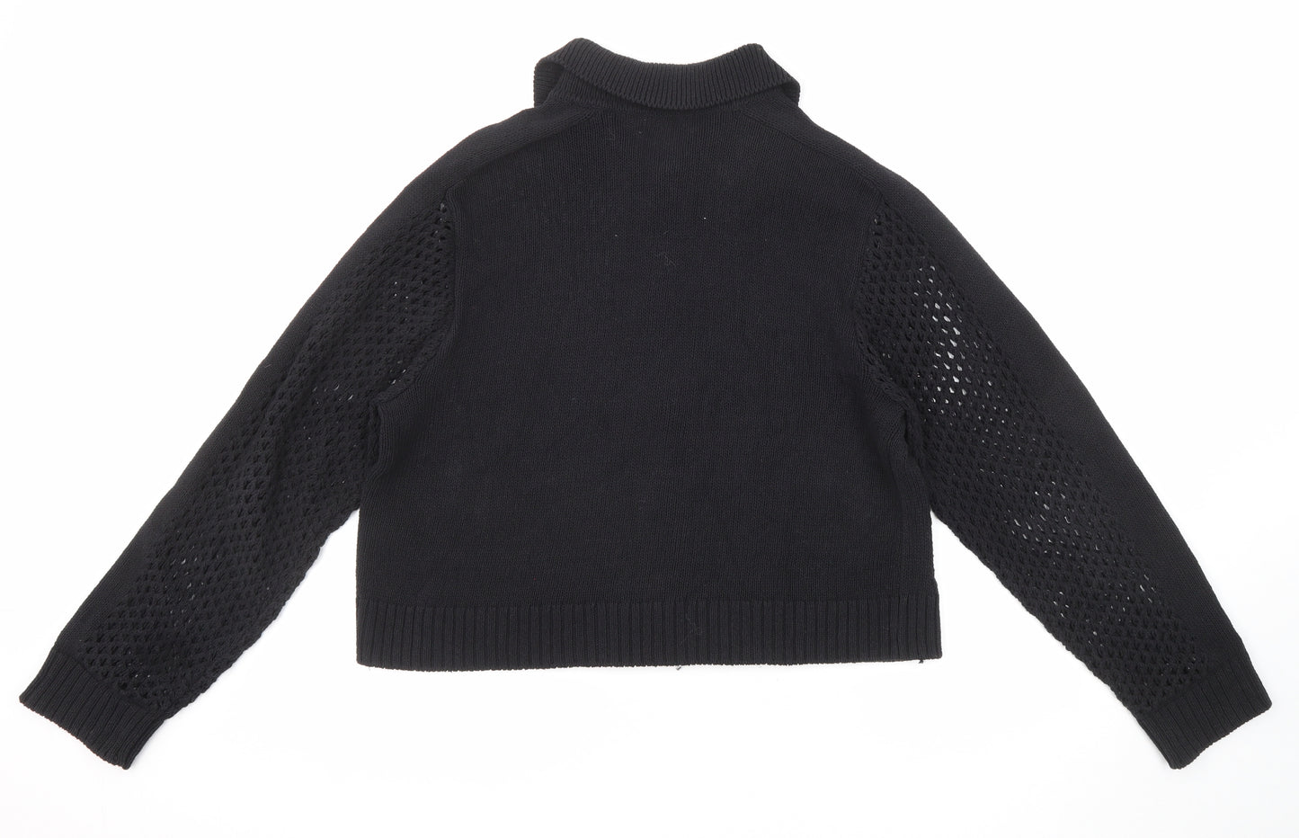 H&M Womens Black Collared Cotton Cardigan Jumper Size M