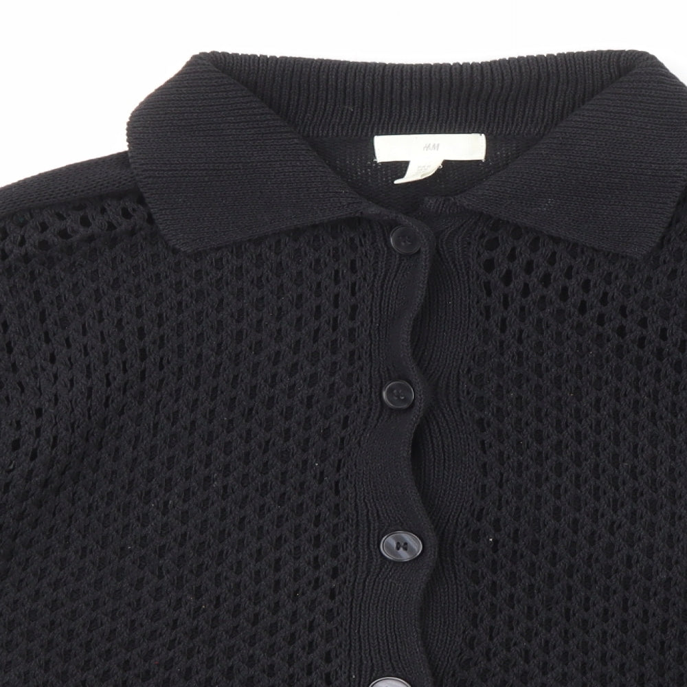 H&M Womens Black Collared Cotton Cardigan Jumper Size M