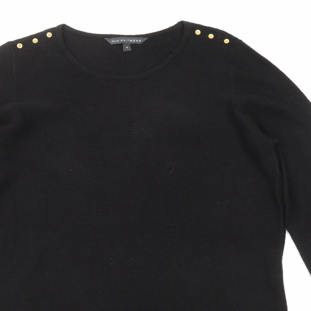 Bonmarché Womens Black Round Neck Acrylic Tunic Jumper Size 14