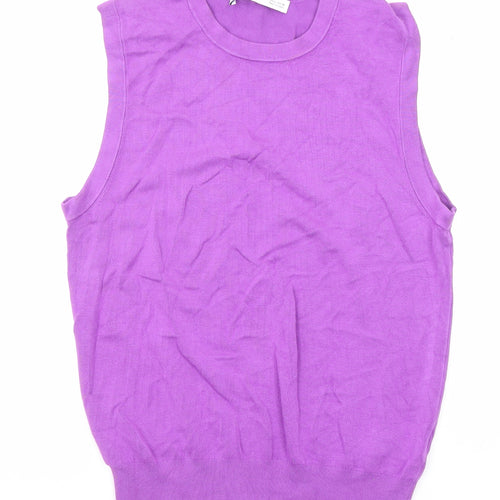 Zara Womens Purple Round Neck Viscose Vest Jumper Size L
