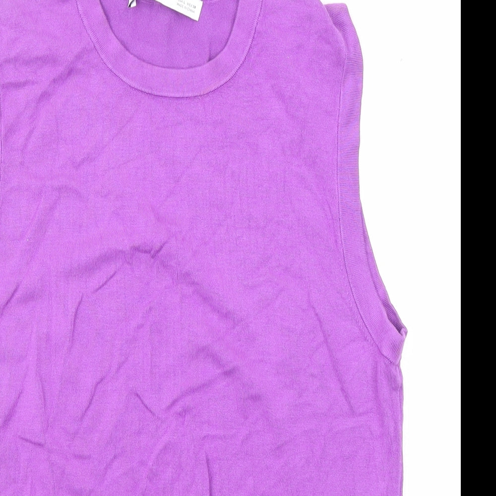 Zara Womens Purple Round Neck Viscose Vest Jumper Size L
