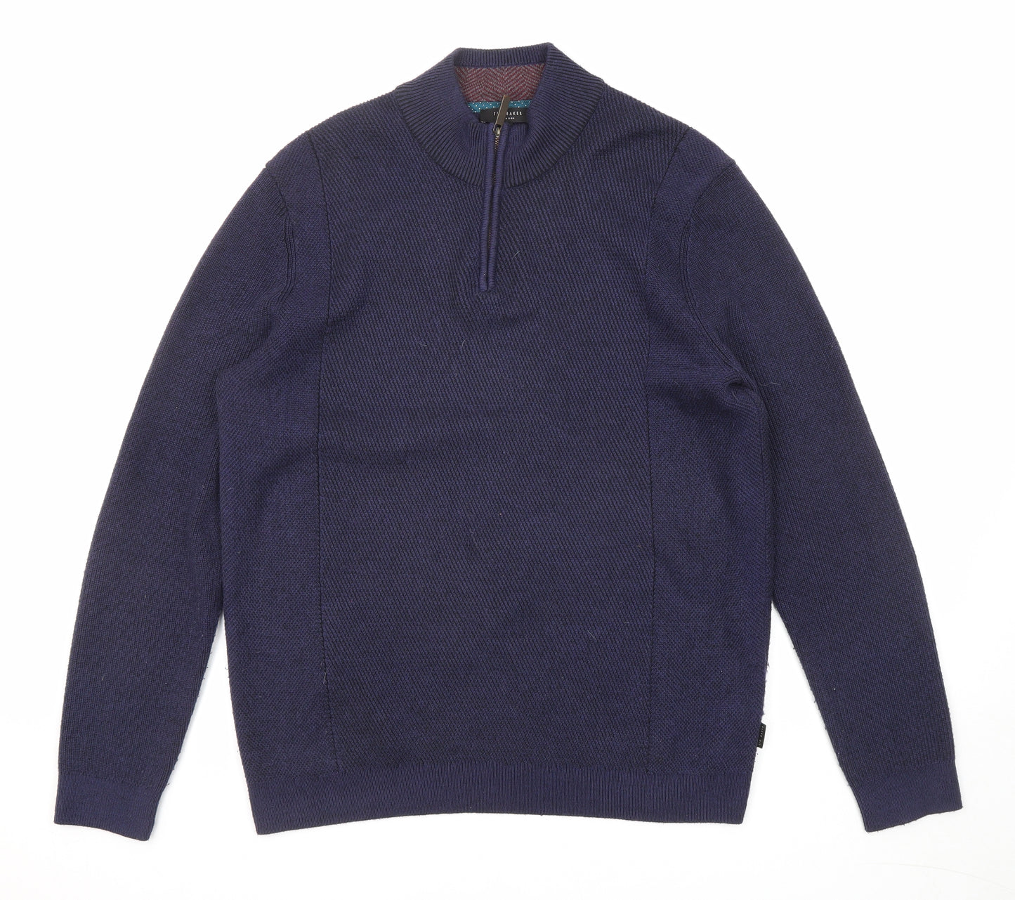 Ted Baker Mens Blue Round Neck Polyester Henley Jumper Size XL Long Sleeve