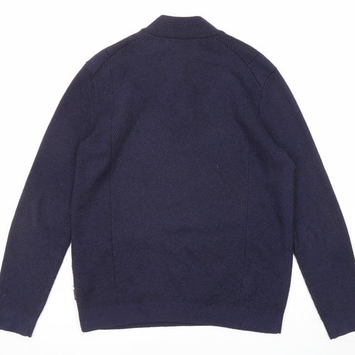 Ted Baker Mens Blue Round Neck Polyester Henley Jumper Size XL Long Sleeve