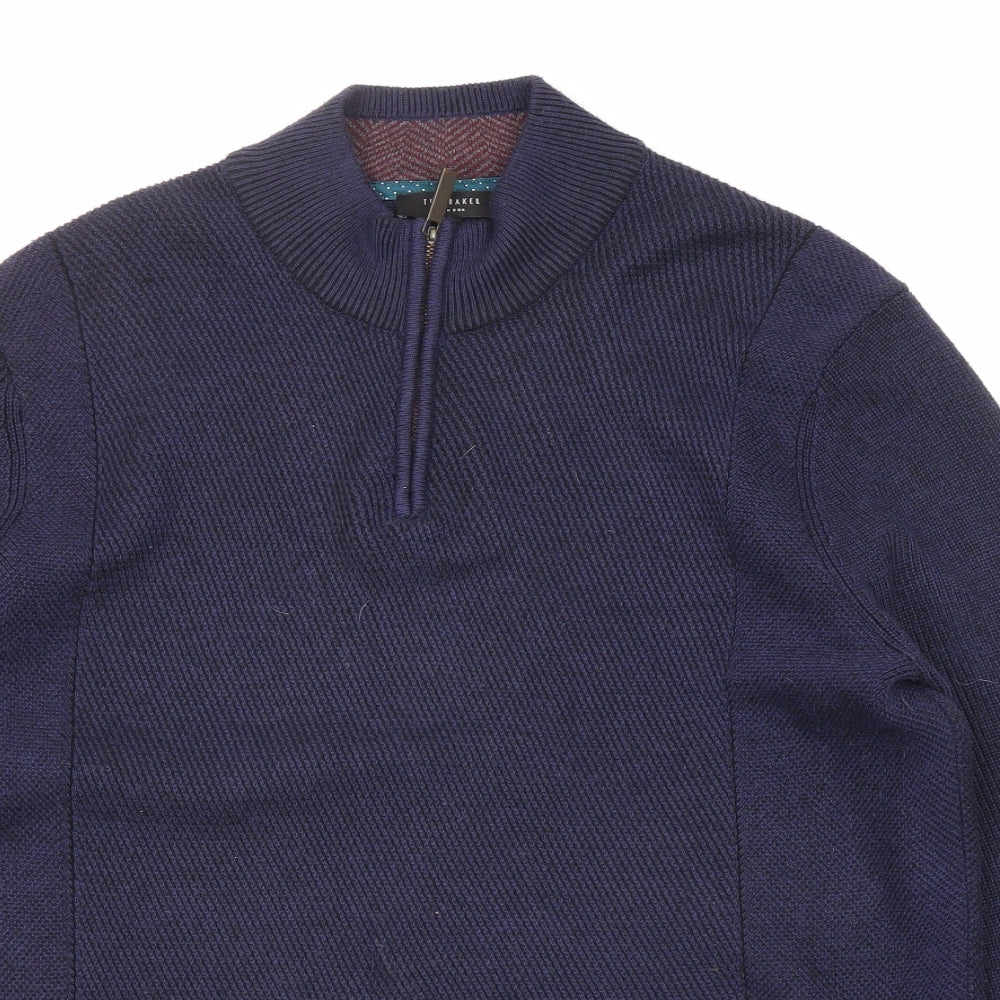 Ted Baker Mens Blue Round Neck Polyester Henley Jumper Size XL Long Sleeve