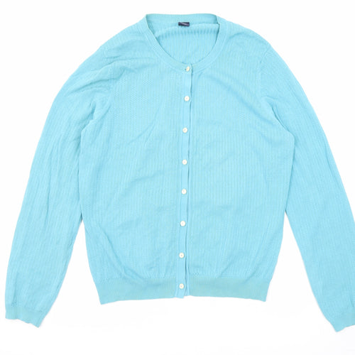 Gap Womens Blue Round Neck Cotton Cardigan Jumper Size XL