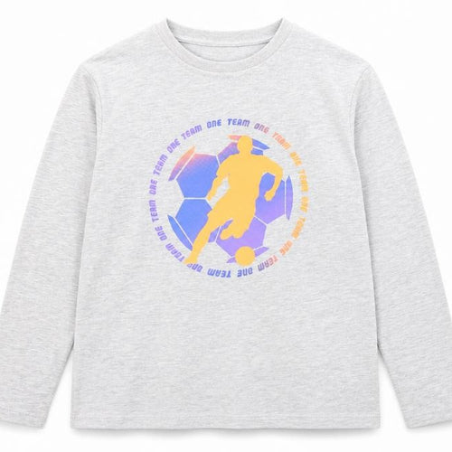 Marks and Spencer Boys Grey Cotton Pullover T-Shirt Size 12-13 Years Crew Neck Pullover - Football