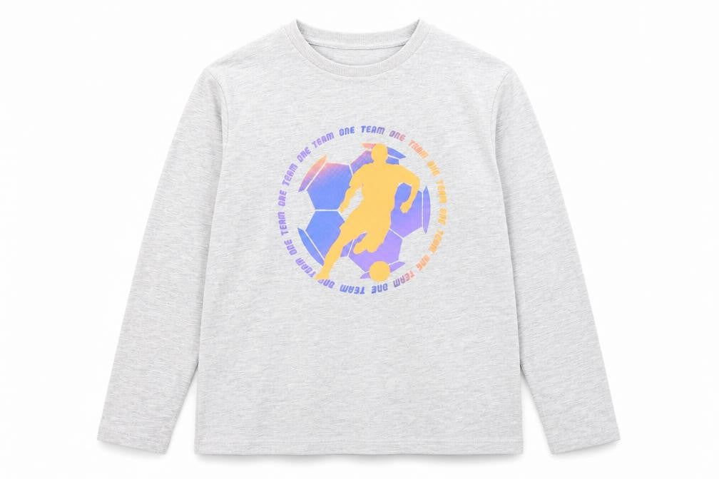 Marks and Spencer Boys Grey Cotton Pullover T-Shirt Size 12-13 Years Crew Neck Pullover - Football