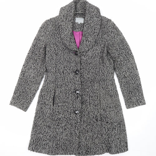 Per Una Womens Black Geometric Overcoat Coat Size 10 Button