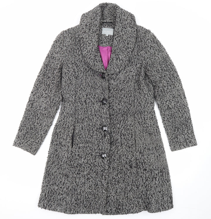 Per Una Womens Black Geometric Overcoat Coat Size 10 Button
